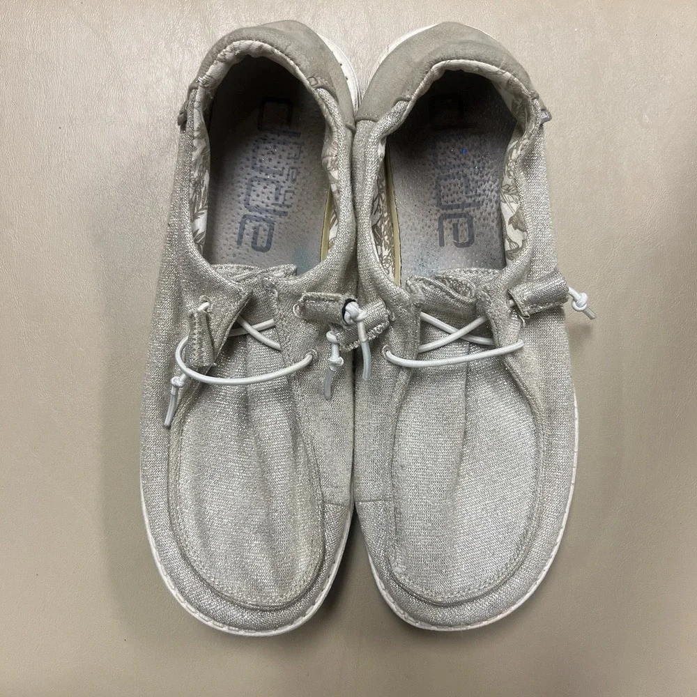 Hey Dude Wendy‎ Stretch Shoes Womens 9 Sparkling Beige Slip On Comfort Casual